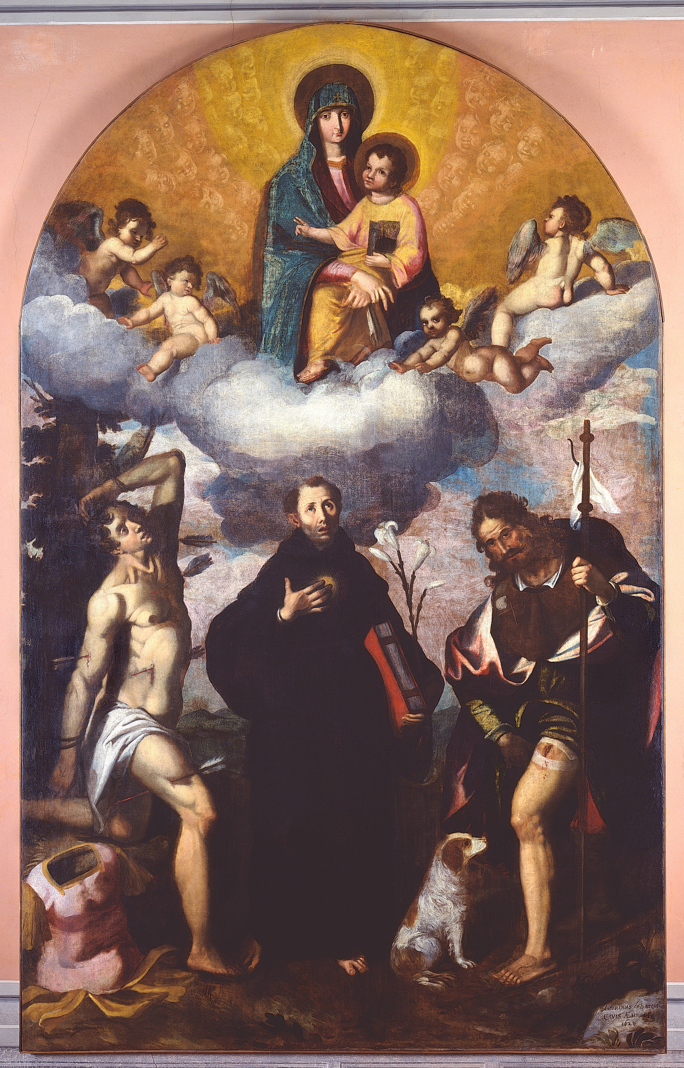 Madonna con Bambino, S. Antonio da Padova, S. Sebastiano, S. Rocco e Angeli